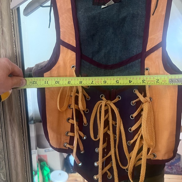 Vintage Moresca Orange and Burgundy Lace-Up lace up renaissance bodice M 1990s - Picture 7 of 9